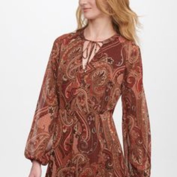 Tommy Hilfiger Balloon Sleeve Paisley Midi Dress - Picture 3 of 8